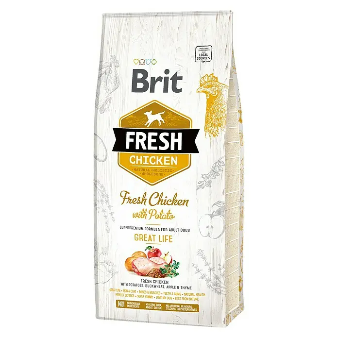 Brit Fresh Pienso seco para perros Great life - 12 kg, Pollo y patata - Vista angular