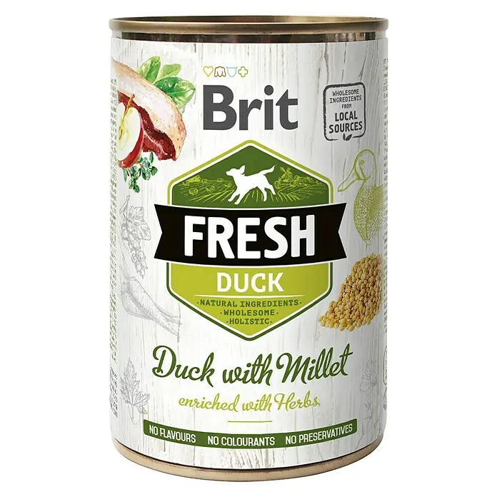 Brit Fresh Comida húmeda para perros - 400 g, Pato y mijo - Vista frontal