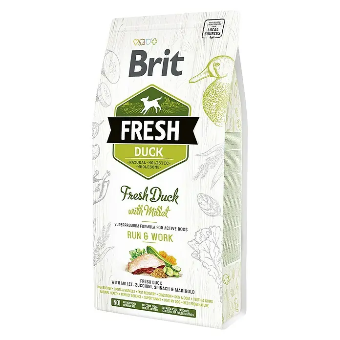 Brit Fresh Pienso seco para perros Active run & work - 2,5 kg, Pato y mijo - Vista angular