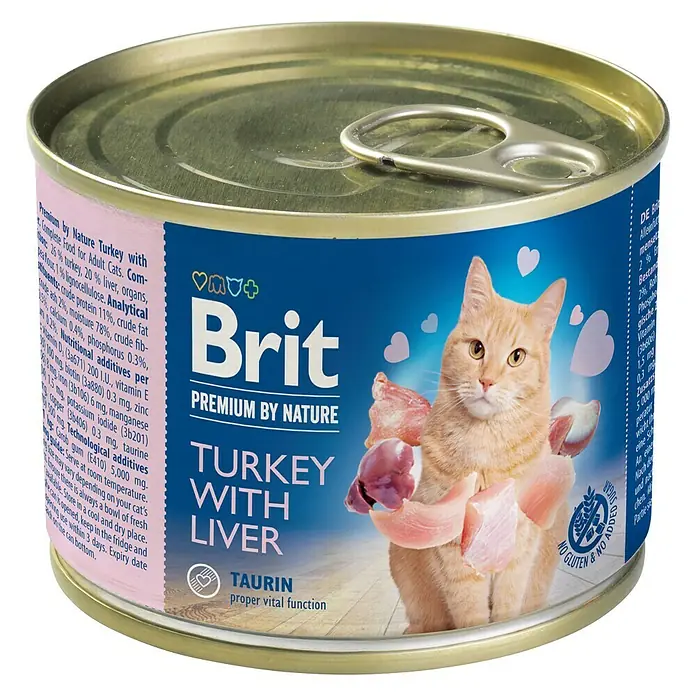 Brit Premium Comida húmeda para gatos - 200 g, Pavo con hígado - Vista angular
