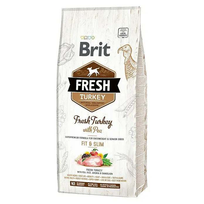 Brit Fresh Pienso seco para perros Fit & Slim - 12 kg, Pavo y guisantes - Vista angular