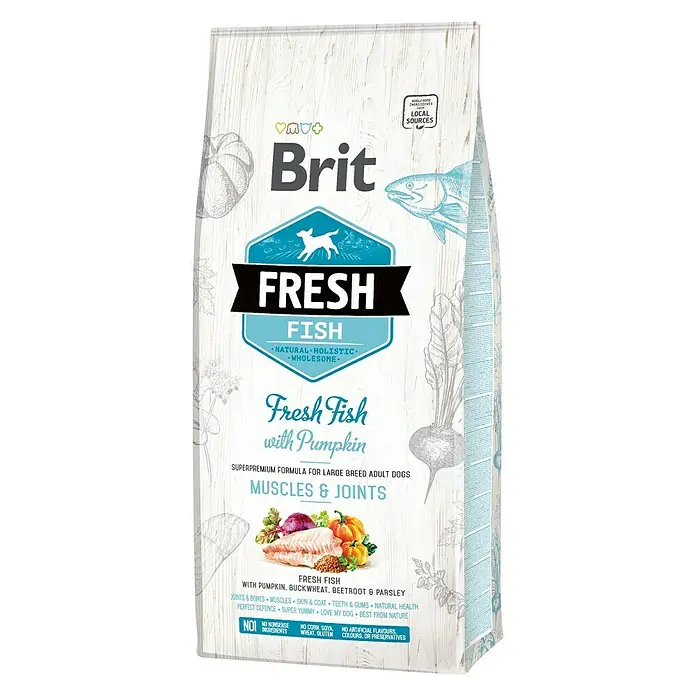 Brit Fresh Pienso seco para perros Muscles & Joints - 12 kg, Pescado y calabaza - Vista frontal