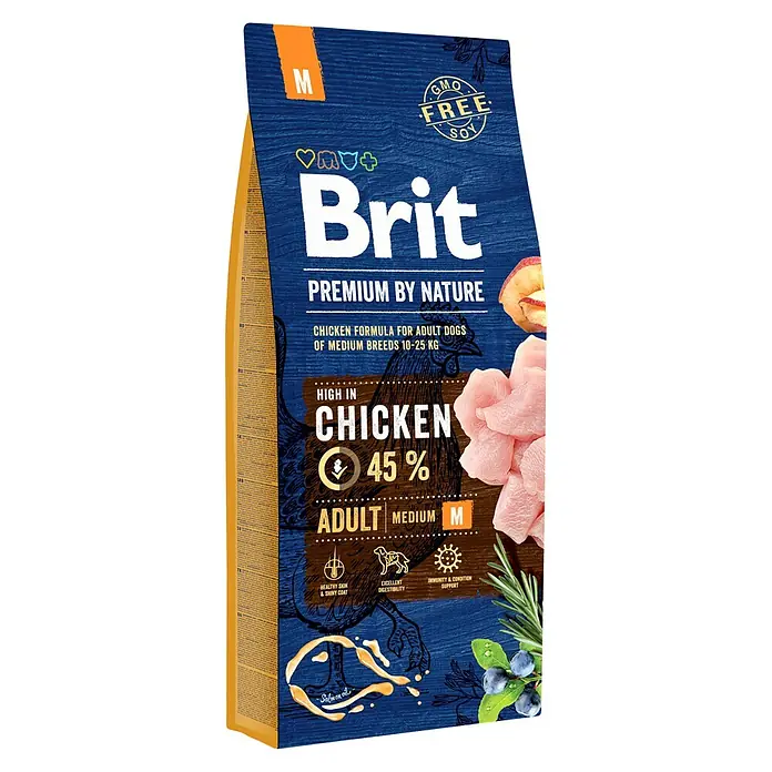 Brit Premium Pienso seco para perros Nature Adult M - 15 kg, Pollo - Vista angular