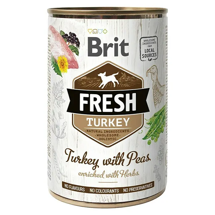 Brit Fresh Comida húmeda para perros - 400 g, Pavo y guisantes - Vista frontal
