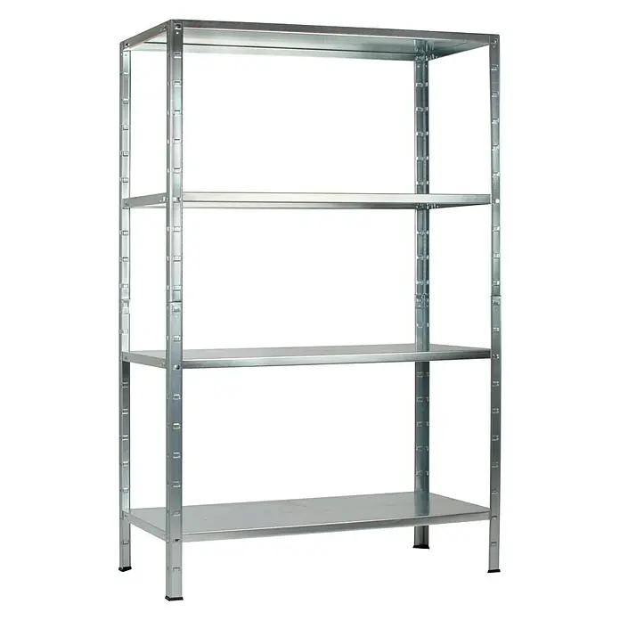 Grundregal - L x B x H: 90 x 45 x 180 cm, Anzahl Böden: 4 Stk., Metall, Verzinkt - Diagonale Ansicht