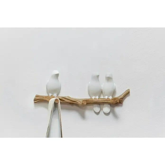 Garderobenleiste Vögel auf Ast - L x B x H: 34 x 6 x 14,5 cm, Anzahl Haken: 3 Stk., Weiß/Natur - Stimmungsaufnahme