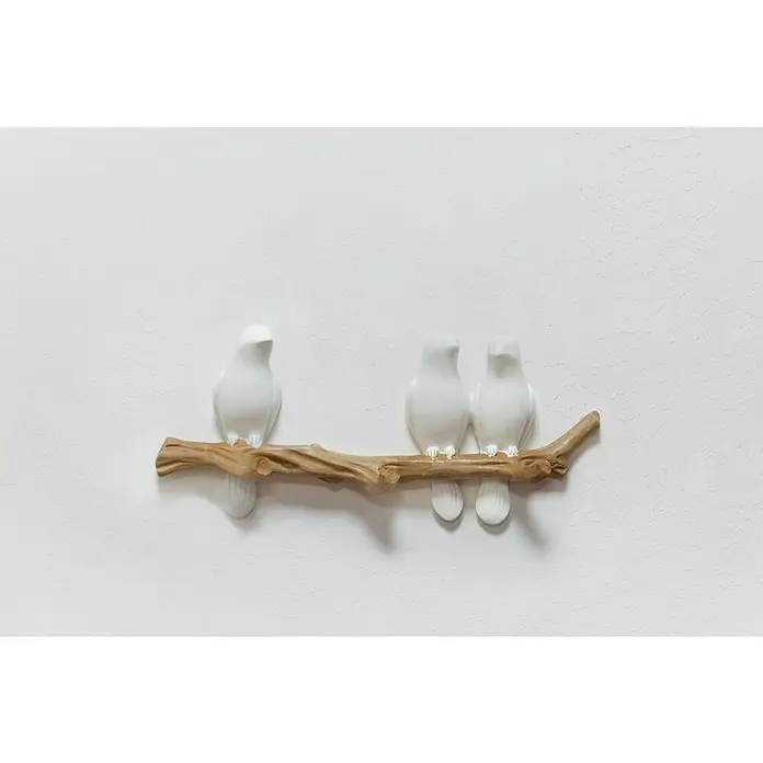 Garderobenleiste Vögel auf Ast - L x B x H: 34 x 6 x 14,5 cm, Anzahl Haken: 3 Stk., Weiß/Natur - Stimmungsaufnahme
