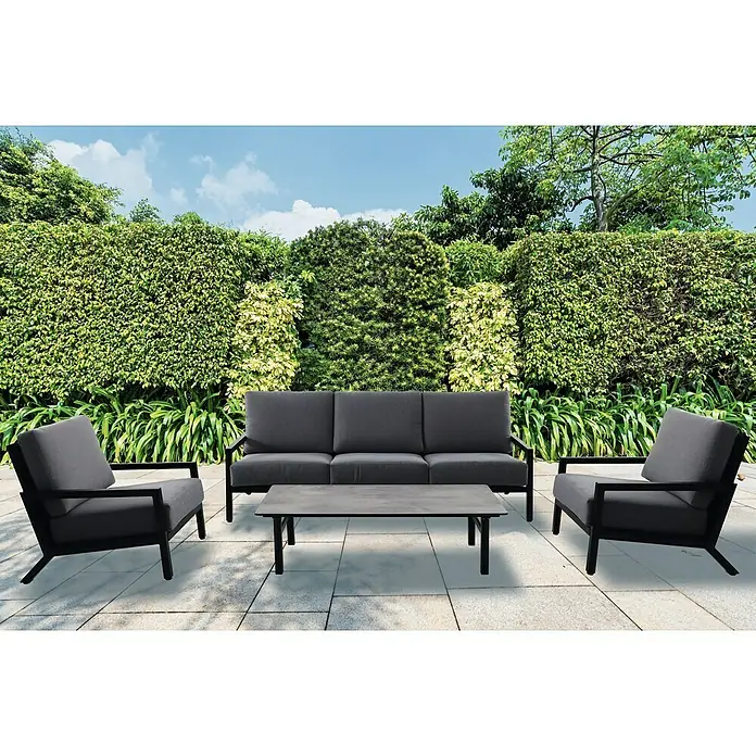 Loungemöbel-Set Sling - 4 -tlg., Aluminium/Polyester, Grau - Stimmungsaufnahme