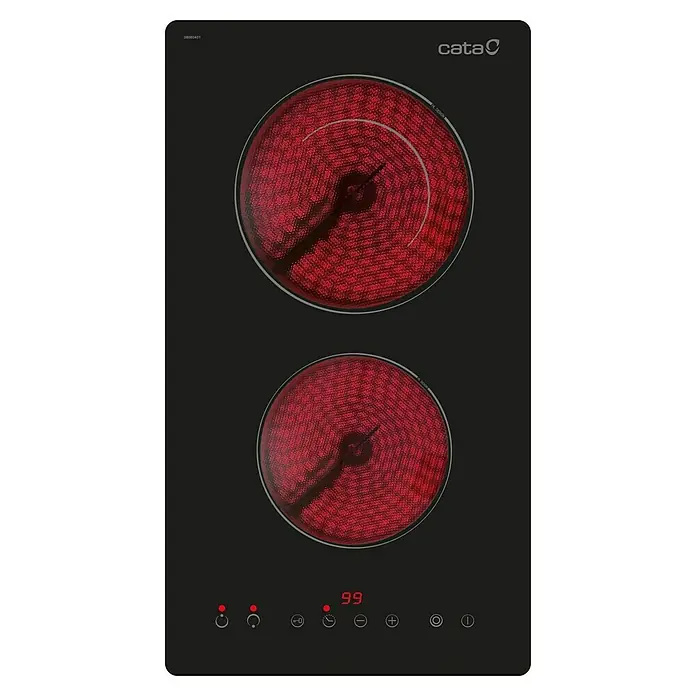 Cata Placa de cocción TD 3002 BK - Zonas de cocción: 2 ud., Eléctrico, Indicador de calor residual, Vitrocerámica - Vista descendente