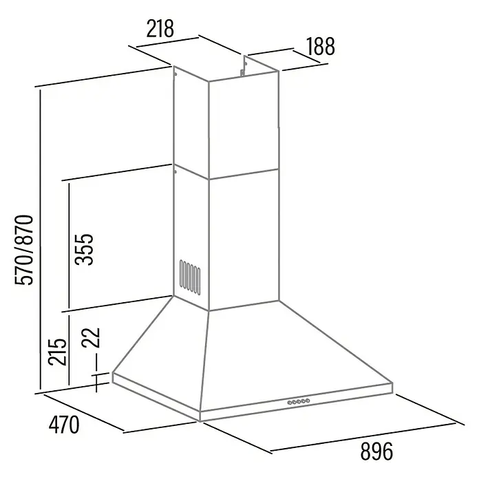 Cata Campana de pared V 9000 X - Ancho: 89,6 cm, Potencia de aire máx.: 480 m³/h, Acero inoxidable - Dibujo técnico