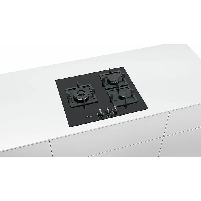 Bosch Placa de cocción de gas PPC6A6B20 - Zonas de cocción: 3 ud., Gas natural, Parrillas de hierro fundido, Vitrocerámica - Foto ambiente