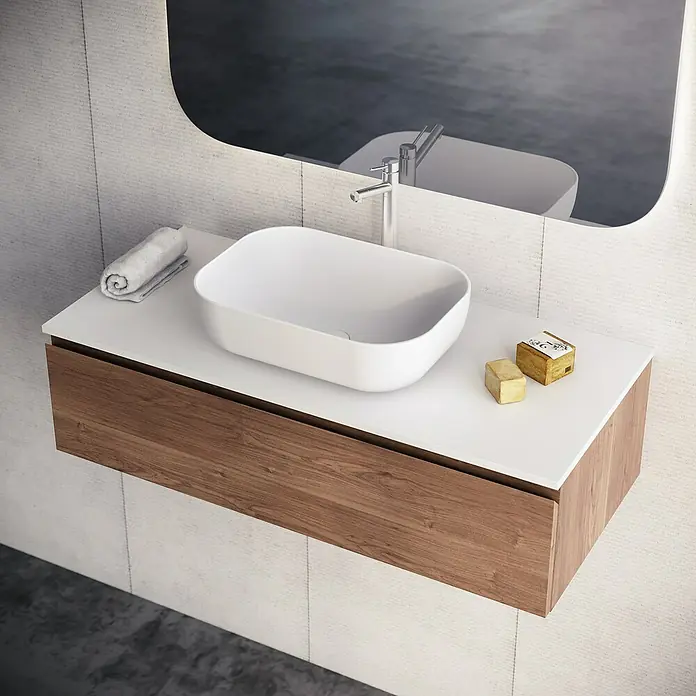 Lavabo y encimera Stadium - 101 x 46 cm, Blanco - Foto ambiente