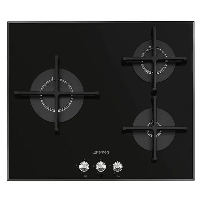 Smeg Placa de cocción de cristal gas PV163N2 - Zonas de cocción: 3 ud., Gas, Parrillas de hierro fundido, Vitrocerámica - Vista descendente