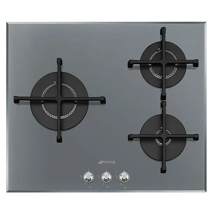 Smeg Placa de cocción de cristal gas PV163S2 - Zonas de cocción: 3 ud., Gas, Parrillas de hierro fundido, Vitrocerámica - Vista descendente