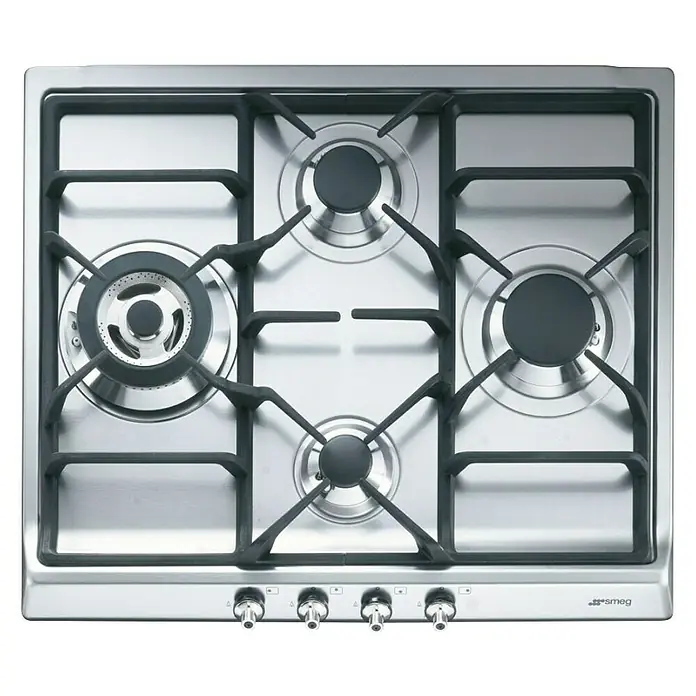 Smeg Placa de cocción de gas SER60SGH3 - Zonas de cocción: 4 ud., Gas, Parrillas de hierro fundido, Acero inoxidable - Vista descendente