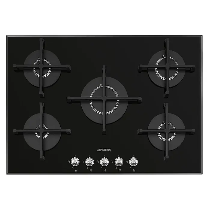 Smeg Placa de cocción de cristal gas PV175N2 - Zonas de cocción: 5 ud., Gas, Parrillas de hierro fundido, Vitrocerámica - Vista descendente