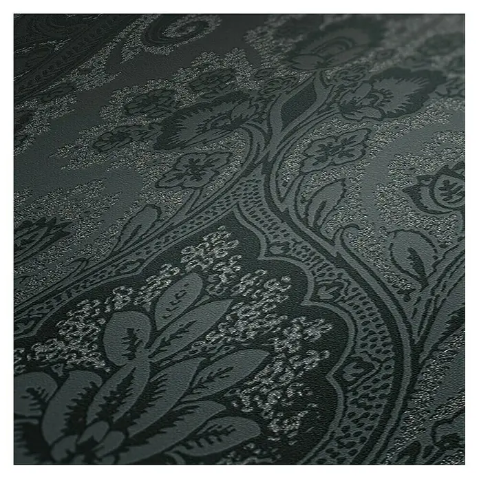 AS Creation Vliestapete Paisley Damask - Schwarz, 10,05 x 0,53 m - Draufsicht