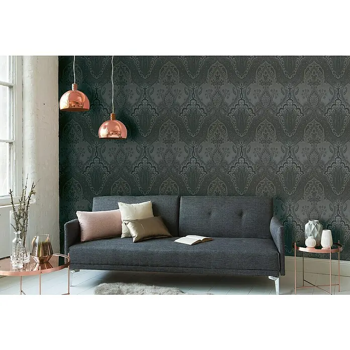 AS Creation Vliestapete Paisley Damask - Schwarz, 10,05 x 0,53 m - Stimmungsaufnahme