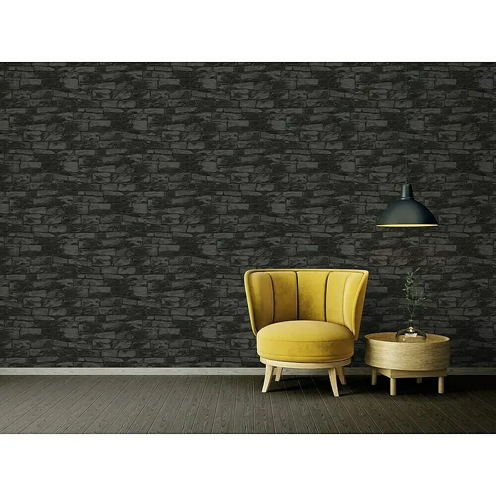 AS Creation Vinyl-Tapete Stein - Schwarz, 10,05 x 0,53 m - Stimmungsaufnahme