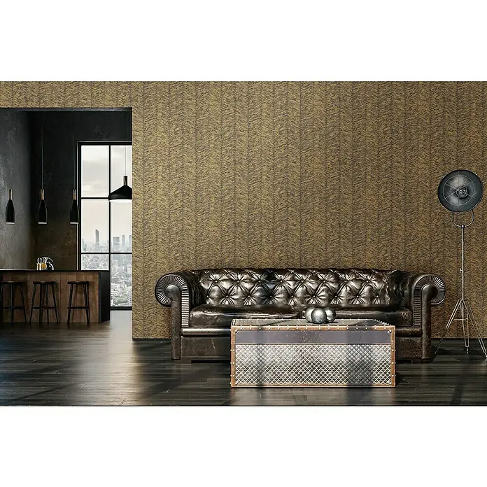 AS Creation Vliestapete Zick-Zack - Braun/Gold, 10,05 x 0,53 m - Stimmungsaufnahme