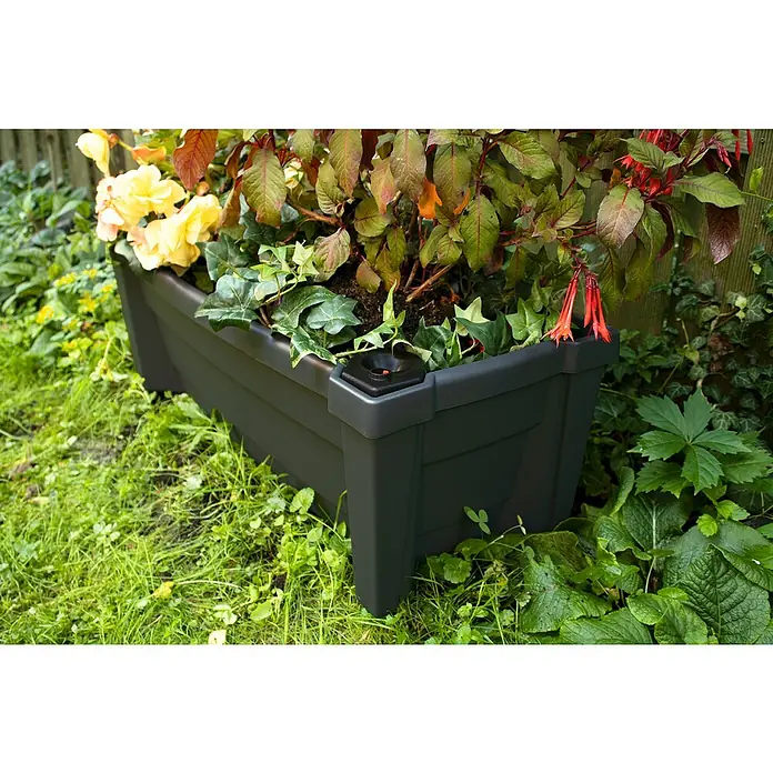 KHW Pflanzkasten Calypso - Außenmaß (L x B x H): 79 x 35 x 33 cm, Kunststoff, Anthrazit, Ohne Rankgitter - Detailaufnahme