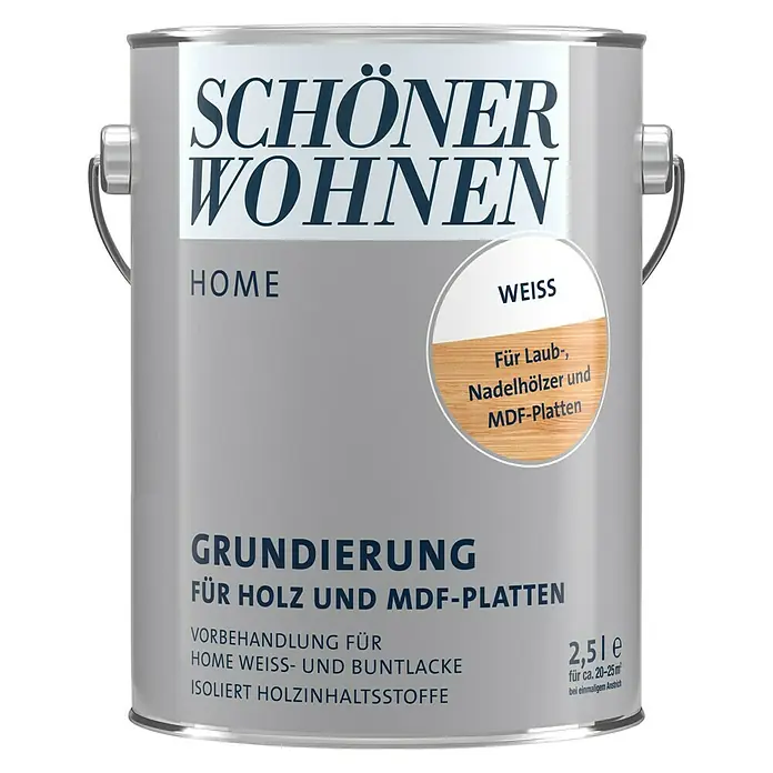 SCHÖNER WOHNEN-Farbe Home Grundierung für Holz und MDF-Platten - Weiß, 2,5 l - Vorderansicht