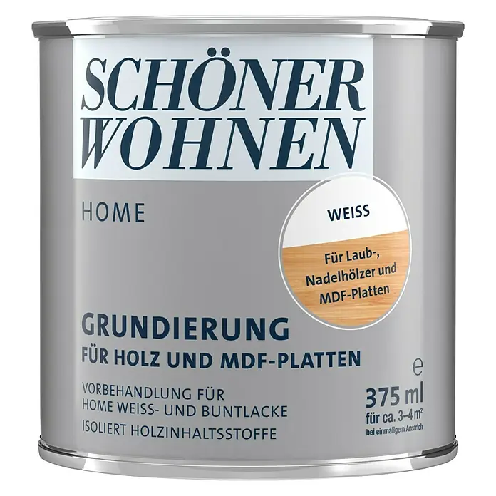 SCHÖNER WOHNEN-Farbe Home Grundierung für Holz und MDF-Platten - Weiß, 375 ml - Vorderansicht