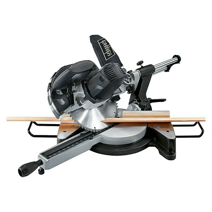 Scheppach Afkortzaag HM100LXU - 2.000 W, Diameter zaagblad: 254 mm, Onbelast toerental: 5.000 tpm - Zijaanzicht links