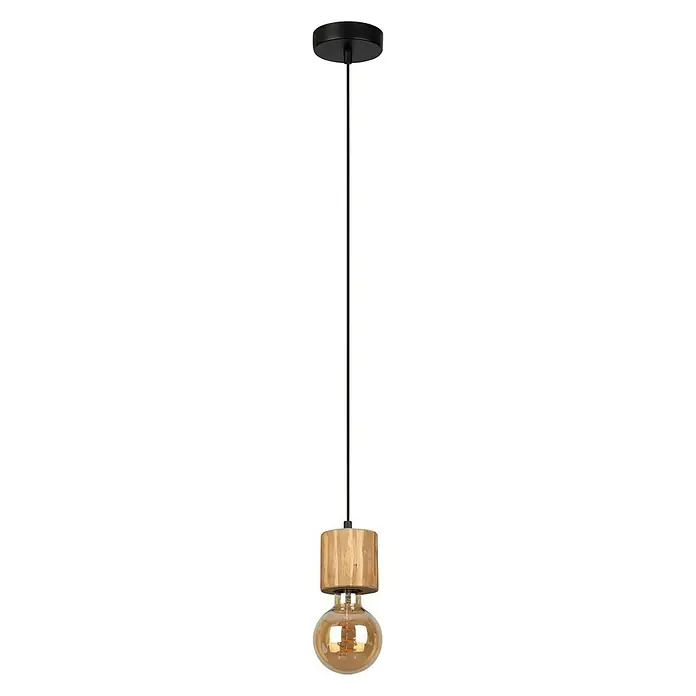 Spotlight Pendelleuchte rund Bosco - 60 W, Ø x H: 100 mm x 100 cm, Gebeizte Kiefer, E27 - Vorderansicht