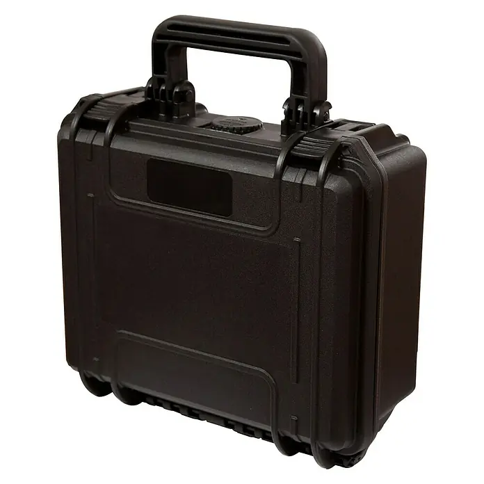 Wasserdichter Koffer MAX235 - L x B x H: 258 x 243 x 118 mm, Mit Würfelschaumstoffeinlage, Schwarz, Kunststoff - Diagonale Ansicht