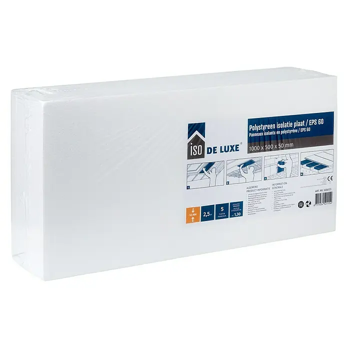 Iso De Luxe Warmte-isolerende isolatieplaat PS - Dikte: 50 mm, Polystyreen - Diagonaal zicht