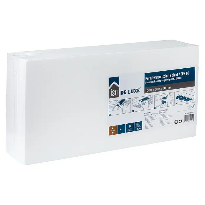 Iso De Luxe Warmte-isolerende isolatieplaat PS - Dikte: 30 mm, Polystyreen - Diagonaal zicht