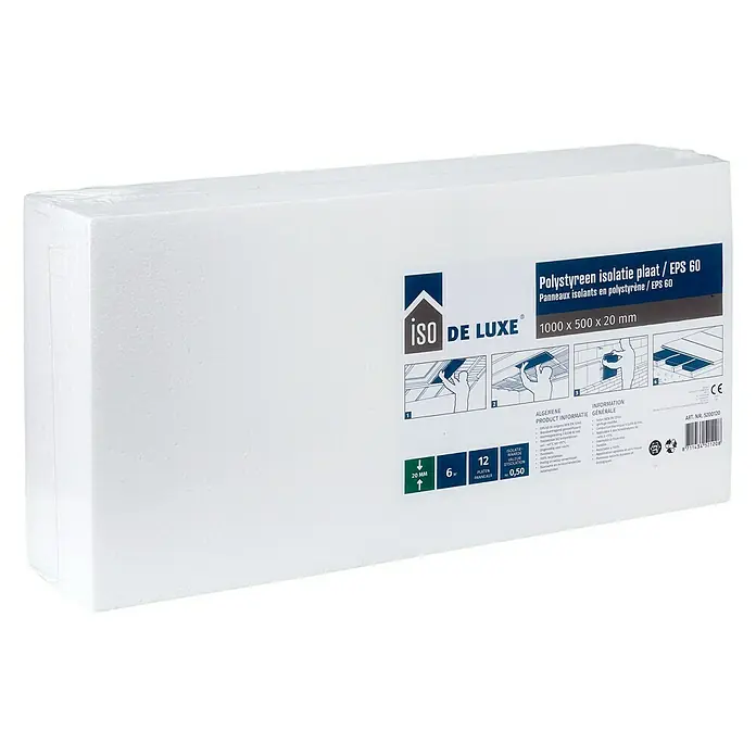 Iso De Luxe Warmte-isolerende isolatieplaat PS - Dikte: 20 mm, Polystyreen - Diagonaal zicht