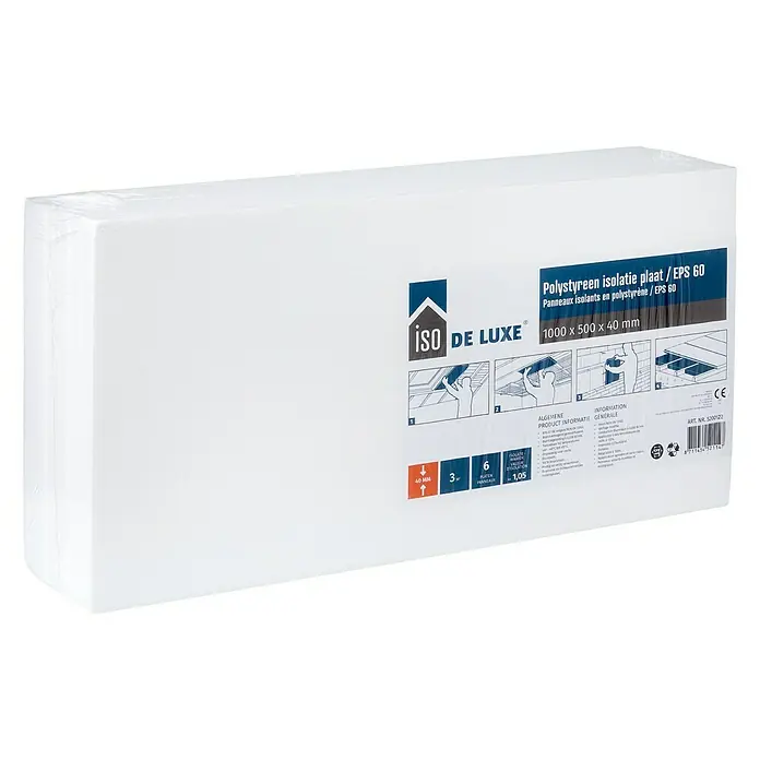 Iso De Luxe Warmte-isolerende isolatieplaat PS - Dikte: 40 mm, Polystyreen - Diagonaal zicht