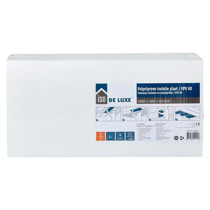 Iso De Luxe Warmte-isolerende isolatieplaat PS - Dikte: 40 mm, Polystyreen - Vooraanzicht