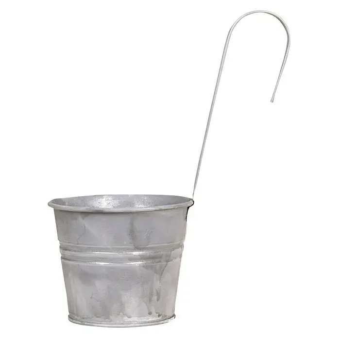 Übertopf rund - Ø x H: 13,5 x 29 cm, Grau, Metall - Linke Seitenansicht