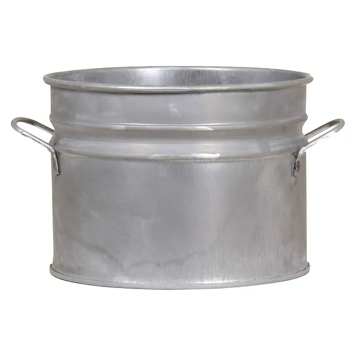 Übertopf rund - Ø x H: 12 x 11 cm, Grau, Metall - Vorderansicht