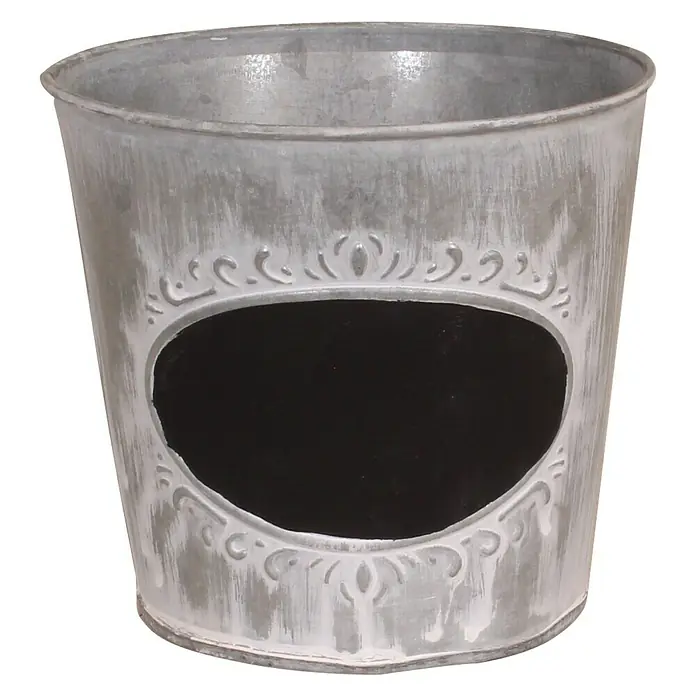 Übertopf rund - Ø x H: 11 x 11 cm, Grau, Zink - Vorderansicht