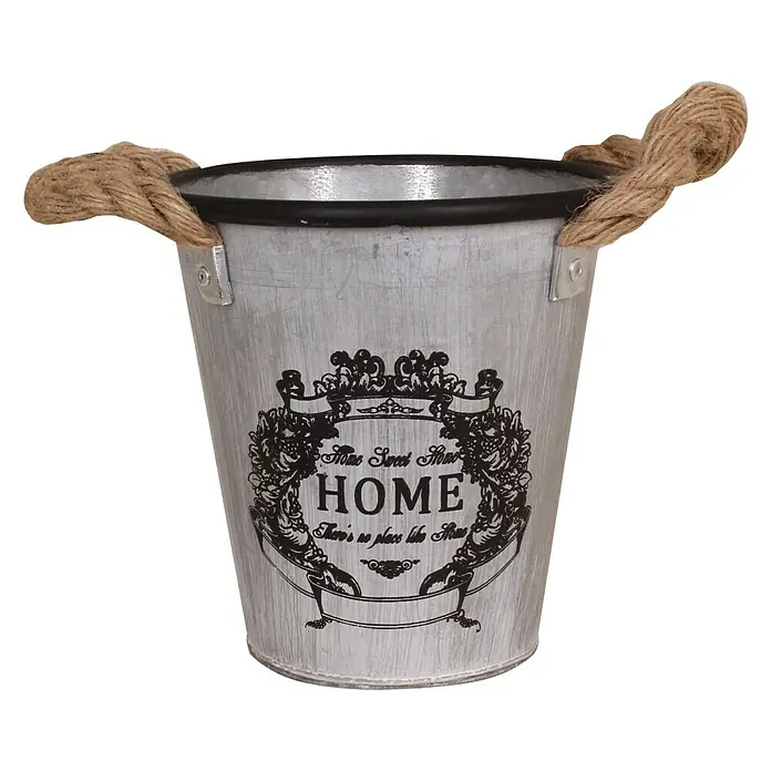 Übertopf rund Home - Ø x H: 17 x 17 cm, Grau, Zink - Vorderansicht