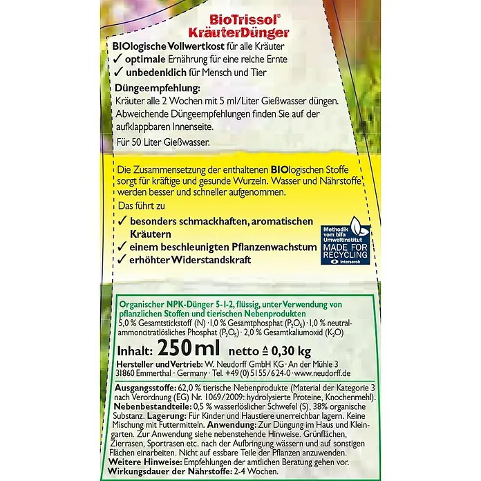 Neudorff BioTrissol Kräuterdünger - 250 ml, Inhalt ausreichend für ca.: 50 l - Detailaufnahme