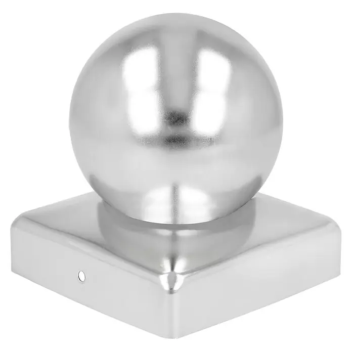 Pfostenkappe - 90 x 90 mm, Mit Kugel, Edelstahl - Diagonale Ansicht