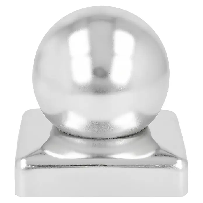 Pfostenkappe - 90 x 90 mm, Mit Kugel, Edelstahl - Vorderansicht