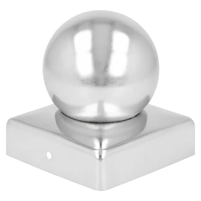 Pfostenkappe - 70 x 70 mm, Mit Kugel, Edelstahl - Diagonale Ansicht