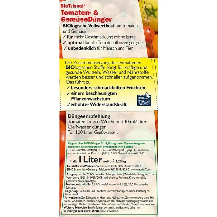 Neudorff BioTrissol Tomatendünger - 1 l, Inhalt ausreichend für ca.: 100 l - Detailaufnahme