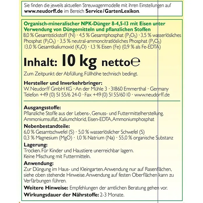 Neudorff Rasendünger Spezial 5 in 1 - 10 kg - Detailaufnahme