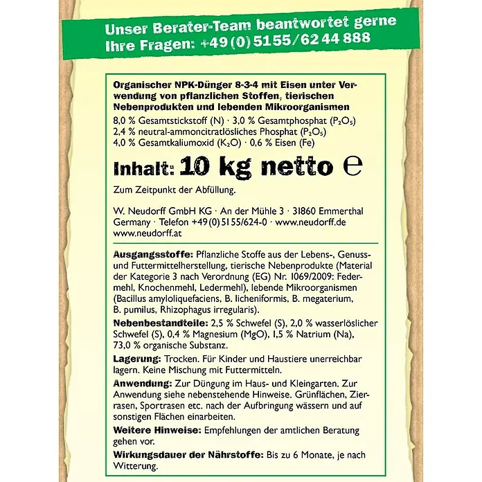 Neudorff Azet Rasendünger - 10 kg, Inhalt ausreichend für ca.: 200 m² - Detailaufnahme