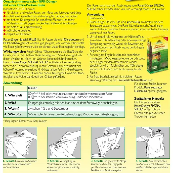 Neudorff Rasendünger Spezial 5 in 1 - 5 kg, Inhalt ausreichend für ca.: 100 m² - Detailaufnahme