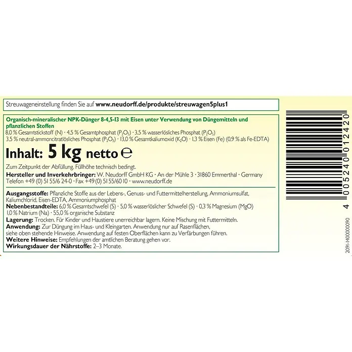 Neudorff Rasendünger Spezial 5 in 1 - 5 kg, Inhalt ausreichend für ca.: 100 m² - Detailaufnahme