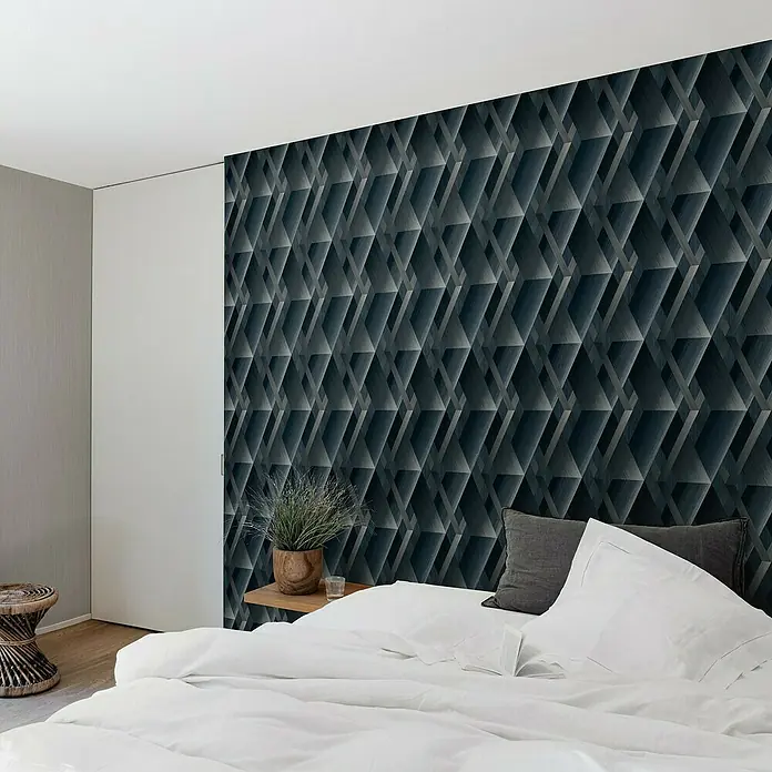 Papel pintado Geométrico triángulos - Azul, Gráfico, 10 x 0,53 m - Foto ambiente