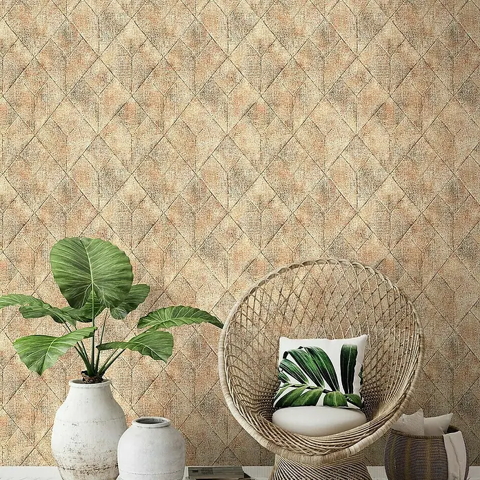 Papel pintado Geométrico Rombos - Beige, Motivo decorativo, 10 x 0,53 m - Foto ambiente